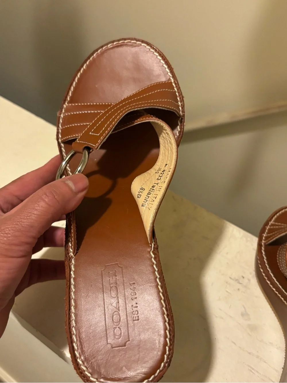 Coach Brown Leather Crisscross Platform Slides